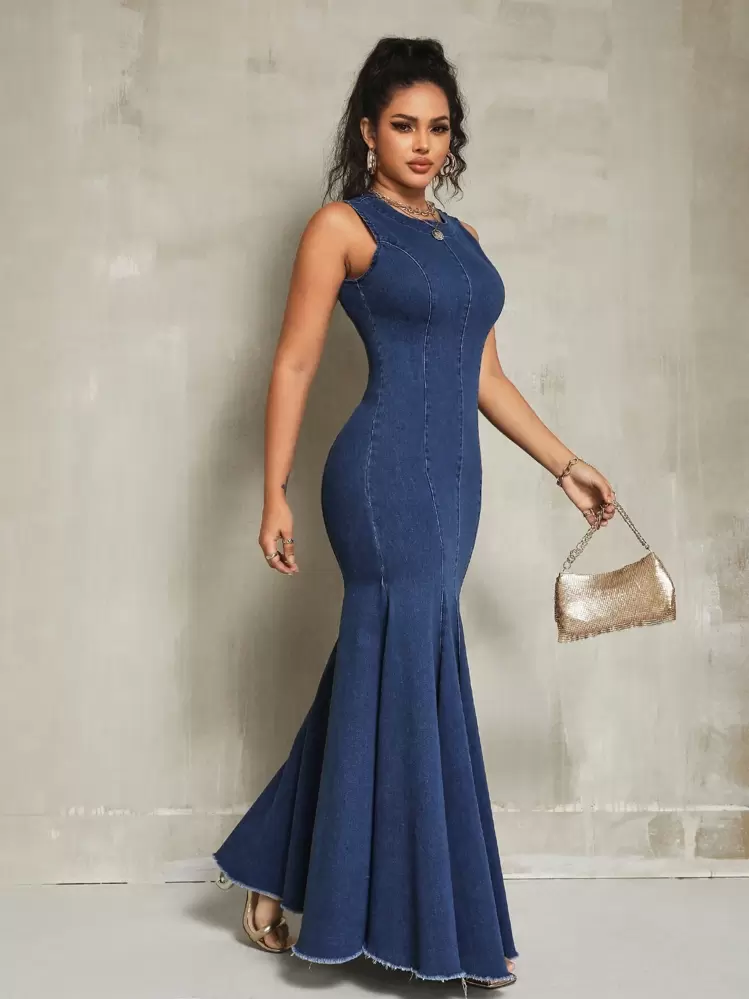 white christmas dresses Denim Mermaid Dress – Amour Fashiontique main image 0