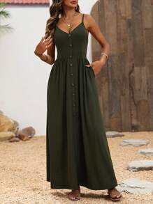 Breezaya Cami V-Ausschnitt Lässig Kleid mit oversized A-Linie Beach Style Maxi Strandoutfit Frauen
