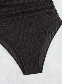 Swim Vcay Summer Beach Solid Color Halter Neck One Piece Swimsuit With Ruffle Detail Music Festival - Black - View 4