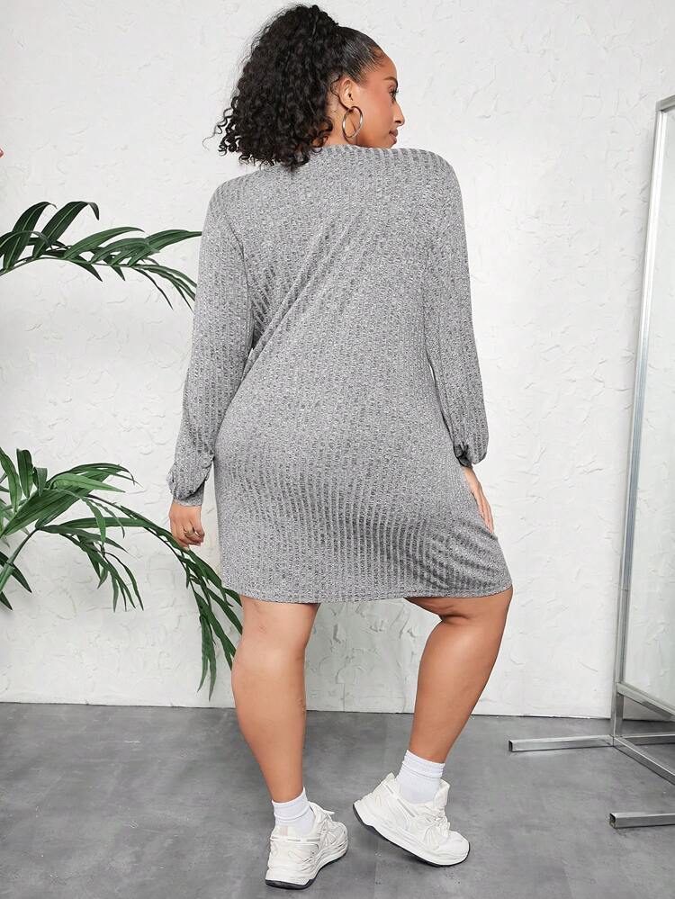 Plus Size V-Neck Long Sleeve Dress