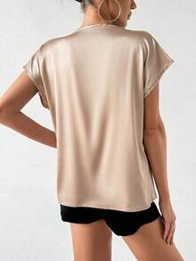 SHEIN Frenchy 純色休閒垂領襯衫 - 香檳色 - 查看 2