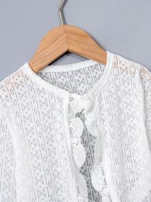 SHEIN Little Girls' Lace Shell Edge Jacket - White - View 3