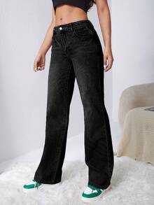 RueChic Women's Straight Leg Jeans - Black - View 4