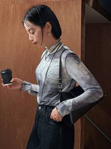 FRIFUL 女式扎染长袖高领上衣 - 灰色 - 查看 10