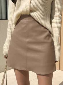 DAZY Màu thuần Giải trí Da Váy - Màu Khaki - Xem 1