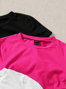 SHEIN EZwear 3 Piezas De T-shirt Con Cuello Redonda Con Cordón - Rosa Fucsia - Ver 5
