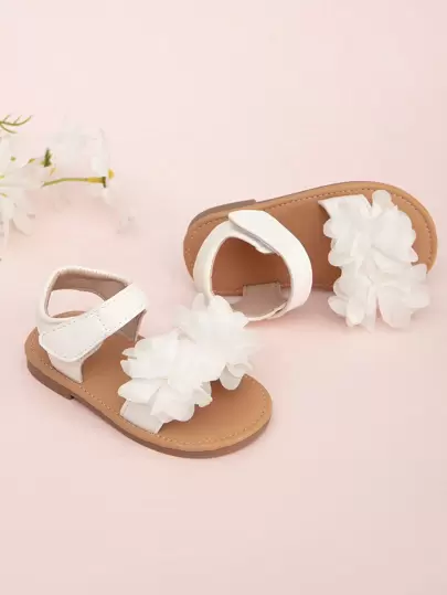 Infant & Toddler Hook And Loop Sandals With Flower Decoration, Fashionable, Casual & Ideal For Walking Practice