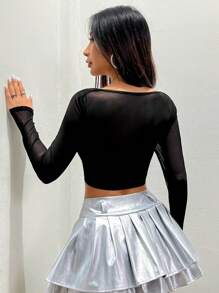 SHEIN Unity Long Sleeve Cropped T-Shirt - Black - View 2