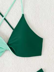 SHEIN Swim Conjunto de bikini con bloqueo de color y adorno de strass para playa de verano - Multicolor - Ver 6