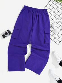 SHEIN Teen Boys' Casual Loose Fit Side Striped Pockets Pleated Effect Straight Leg Pants - Purple - View 3