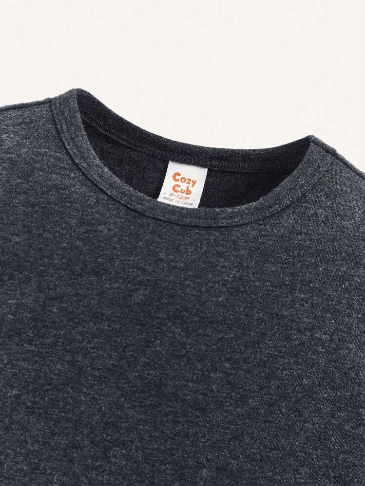 Cozy Pixies Bebé niño 3 piezas Top unicolor de cuello redondo - Verde militar - Añade 4