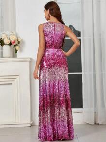 SHEIN Belle Minimalist Gradient Sequined Women's Evening Party Dress - Multicolor - View 6