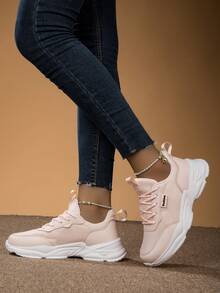 Women's Comfortable Soft Leather Pink Fashionable Running Shoes With Lightweight, Waterproof, Slip-Resistant, And Casual Features, Ideal For Walking, Fitness, And Sports - Pink - View 3