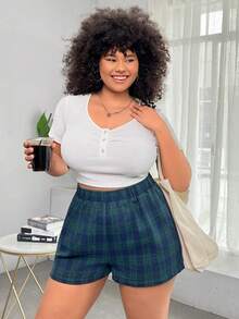 SHEIN EZwear 大尺碼女款藍色與綠色格紋梭織短褲 - 彩色 - 查看 5