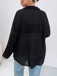 SHEIN Essnce Summer Women's Plus Size Casual Vacation Loose Sun Protection Black Work Top Shirt - Black - View 3