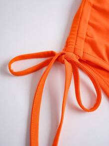 SHEIN Unity Solid Color Drawstring Side Cami Bodysuit - Orange - View 4