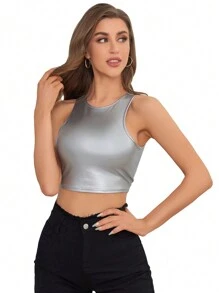 Zolique 素色短款背心 - 銀色 - 查看 1