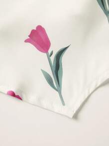 Sweetra 女士花卉印花打褶背心上衣 - 白色 - 查看 6