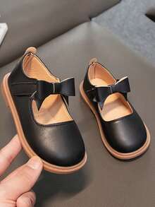 Kids' Simple, Comfortable, All-Match Bowknot Flat Shoes For Girls - Black - View 5