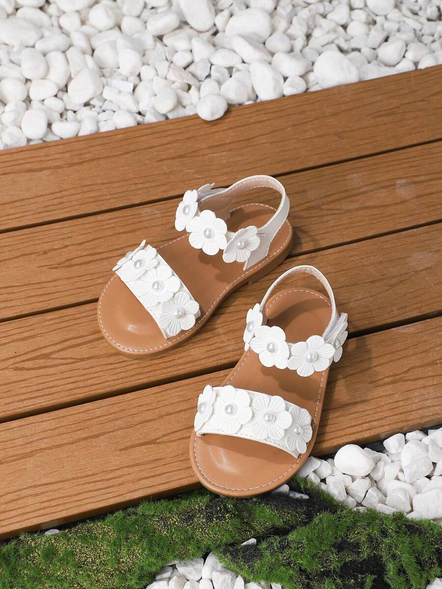 夏季女孩簡約白色平底涼鞋,幼兒女童休閒耐滑透氣軟底涼鞋 - 白色 - 查看 1