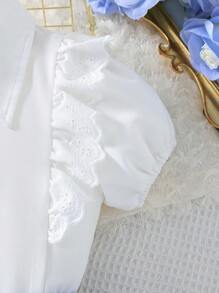 SHEIN Girls' School Style Shirt And Pleated Skirt 2pcs/Set For Little Girls And Kids - White - View 4