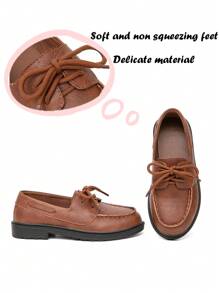 兒童綁帶式簡約復古啡色休閒平底鞋 - 棕色 - 查看 2