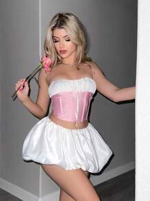 Sweetina Y2k Spring Solid Color Low Waist Pleated Bubble Fower Mini Skirt