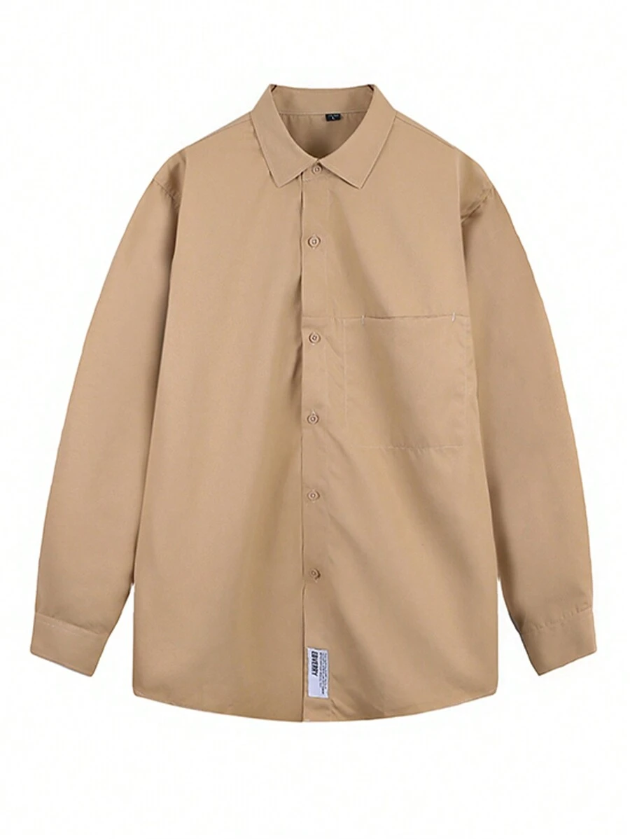 男士春/秋时尚长袖外套 - 卡其色 - 查看 1