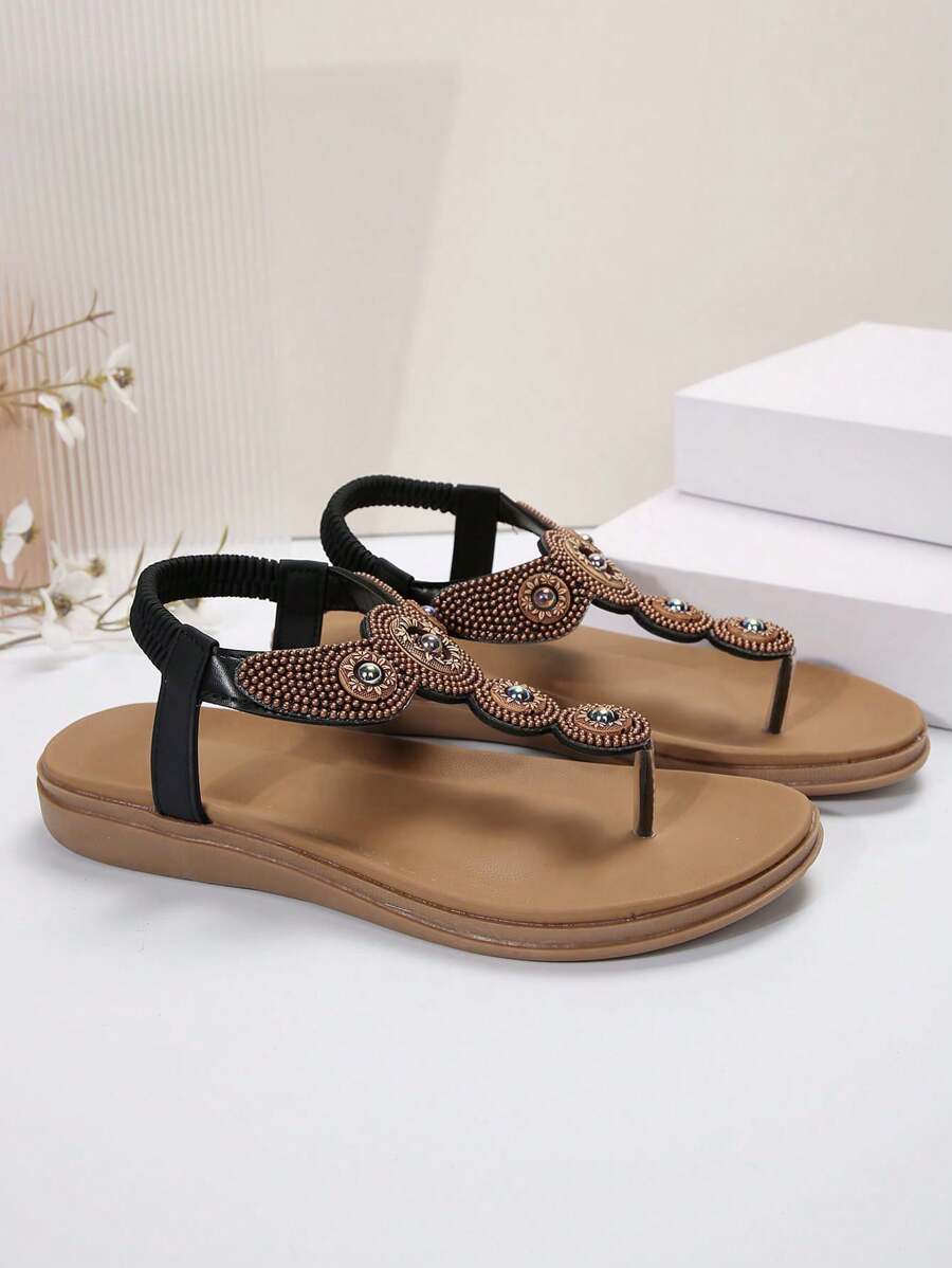 Women'S Elegant Flat Sandals, Toe Ring Flip Flops For Vacation SHEIN