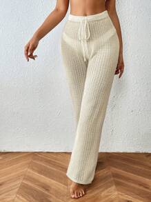 SHEIN Swim Summer Beach Ladies' Texture Drawstring Cover-Up Pants Wedding - Apricot - View 3