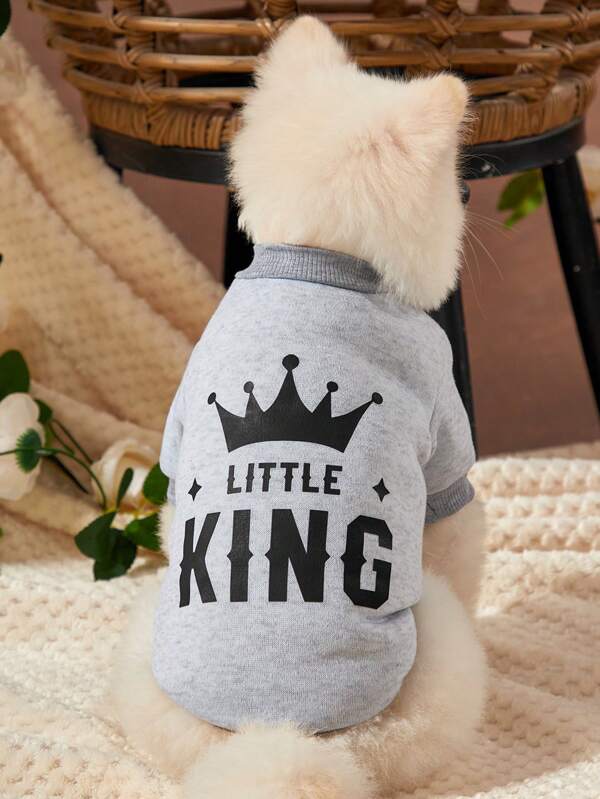 Debiesn Artist Girlcore 1pc Gray King Crown Printed Pet Sweatshirt Without Hood For Keeping Warm, Holiday