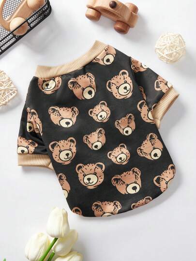 Skewed Studio 1 pieza Sudadera kawaii con estampado de oso lindo en color café, cálida, para vacaciones, sin