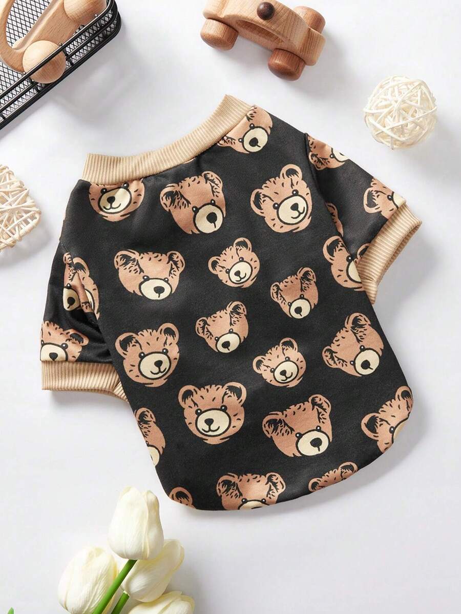 Skewed Studio 1 pezzo Felpa kawaii con stampa di orsetto, colore caffè, senza, calda, adatta per vacanze