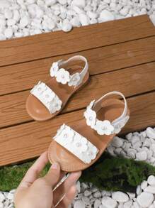 夏季女孩簡約白色平底涼鞋,幼兒女童休閒耐滑透氣軟底涼鞋 - 白色 - 查看 2