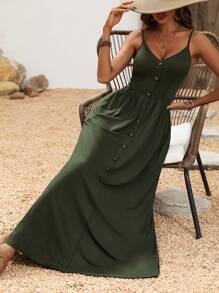 Breezaya Cami V-Ausschnitt Lässig Kleid mit oversized A-Linie Beach Style Maxi Strandoutfit Frauen