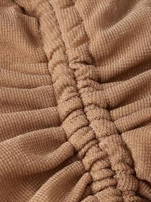 SHEIN ICON 女用不對稱下擺翻領繫帶連身裙 - 杏色 - 查看 4