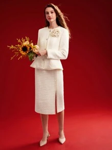 MOTF PREMIUM WOMEN'S JACKET WITH 3D FLORAL DECORATION AND RUFFLED HEM,VALENTINE'S DAY - Apricot - View 7