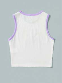 SHEIN 少女時尚區塊色字母印花針織休閒背心 - 紫丁香色 - 查看 2