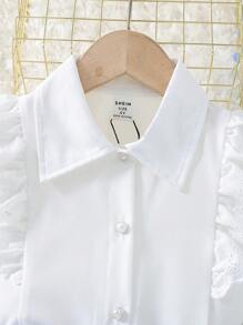 SHEIN Girls' School Style Shirt And Pleated Skirt 2pcs/Set For Little Girls And Kids - White - View 6