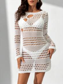 Breezaya Women's Casual Hollow Out Cover Up Style Dress Fall Cloth For Women - White - View 3