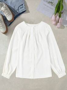 Acelitt Koszula damska w jednolitym kolorze, plisowana, z długim rękawem, na co dzień, do pracy, wiosna/jesień