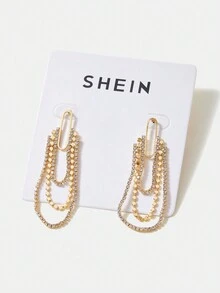 BizChic 鑲嵌水鑽流蘇耳環 - 金色 - 查看 4