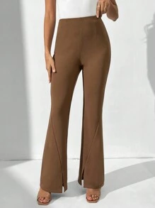 SHEIN Tall Women'S Solid Color Flare Pants - Brown - View 1