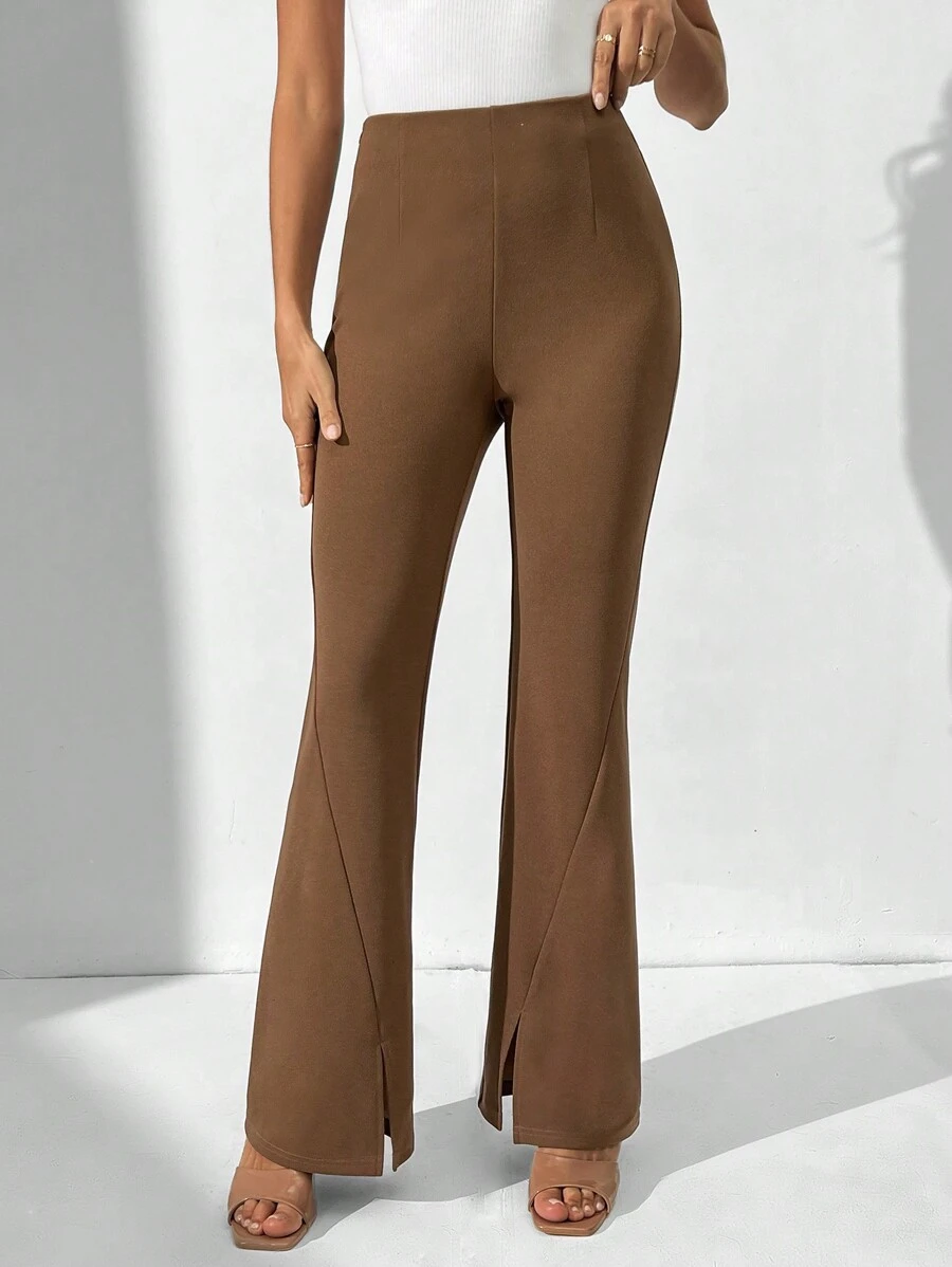SHEIN Tall Women'S Solid Color Flare Pants - Brown - View 1