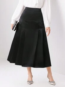 Modelyn Women's Solid Color High Waisted Skirt - Black - View 4