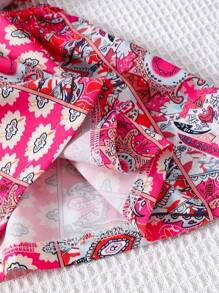Baby Girl Printed Waist & Hollow Out Detail Spaghetti Strap Dress - Hot Pink - View 6