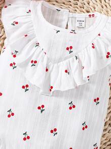 Baby Girls' Cherry Pattern Bodysuit With Ruffle Trim - White - View 5