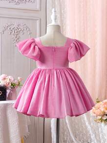 SHEIN Toddler Girls' Elegant & Lotus Leaf Short Sleeve Princess Tutu Dress - Hot Pink - View 2