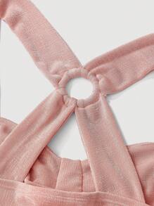 SHEIN X Jessie SHEIN MOD Women's Back Circular Ring Ruffle Belted Dress - Pink - View 4