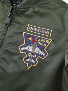 Men's Fashionable Casual Flight Jacket With Embroidery Baseball Collar - Army Green - View 4